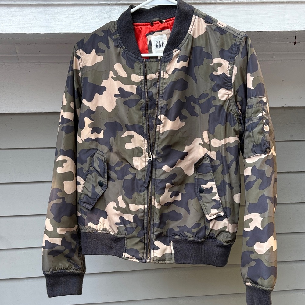 GAP Camouflage Bomber Jacket with Red Lining
